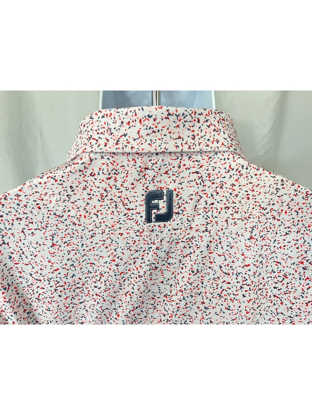 FootJoy Men's White Confetti Pattern Athletic Fit Golf Polo Shirt Large L FJ
